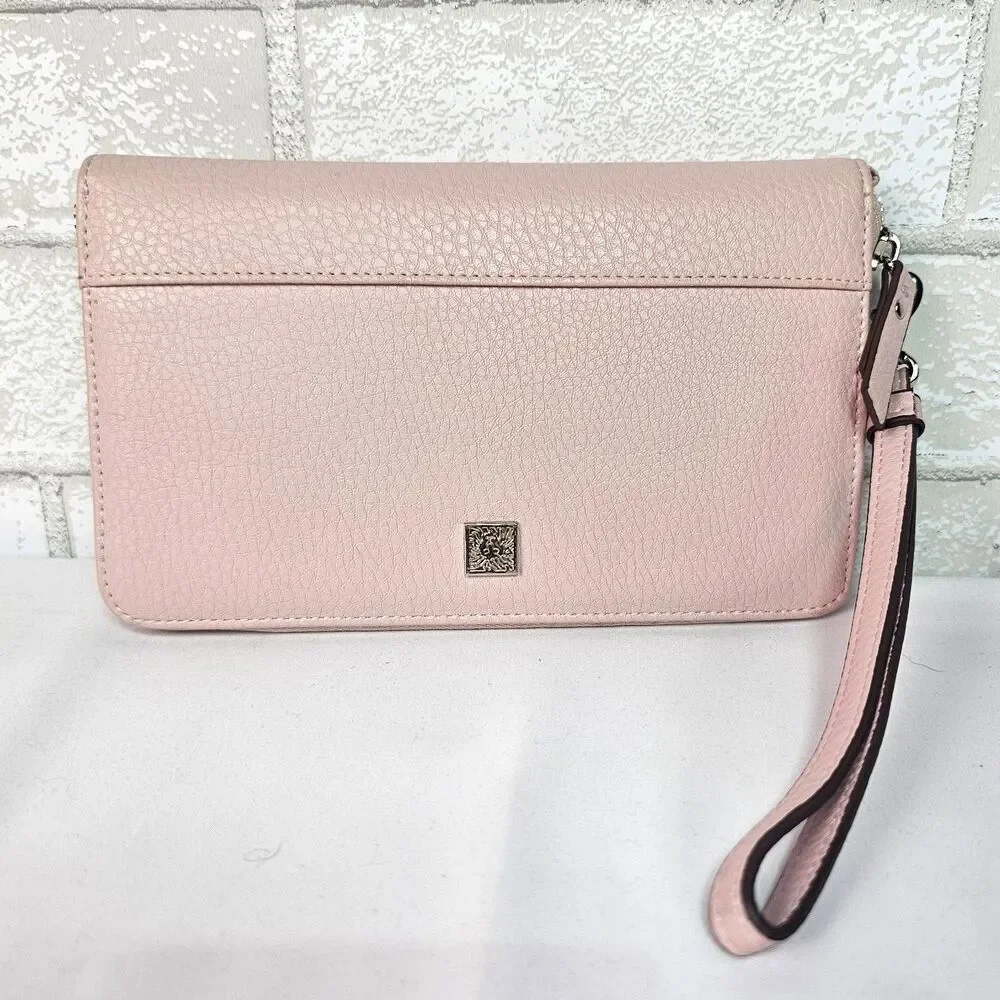 Anne Klein Blush Pink Zip Around Wristlet Wallet Clutch Organizer Faux Leather